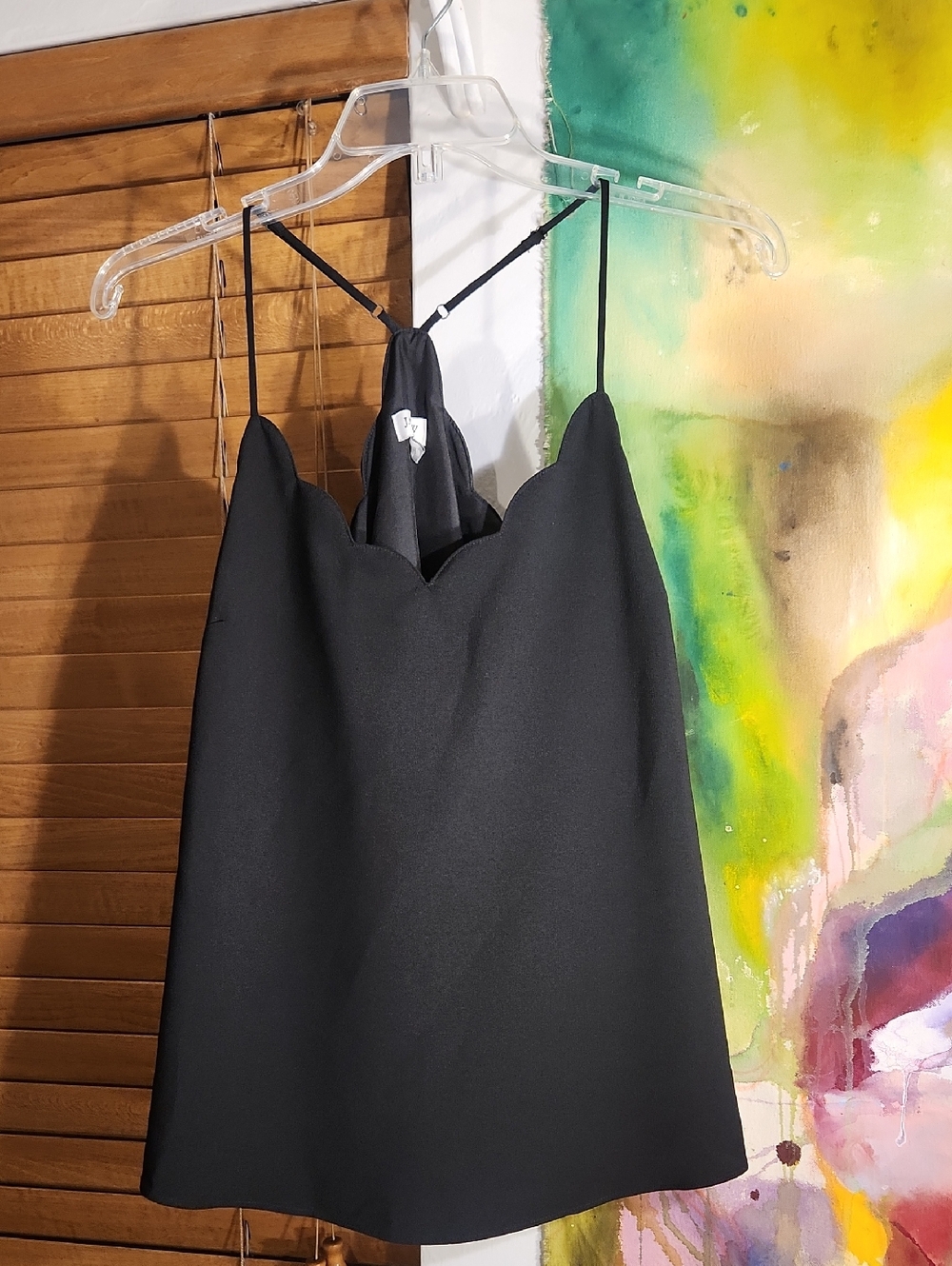 J Crew Black Scallop Neck Spaghetti Strap Tank